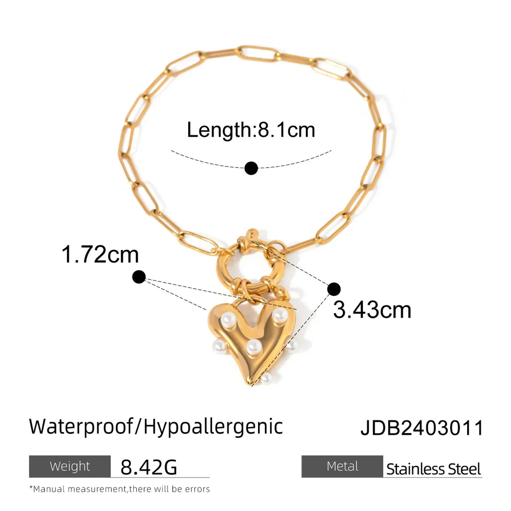 Pearl Heart Link Bracelet
