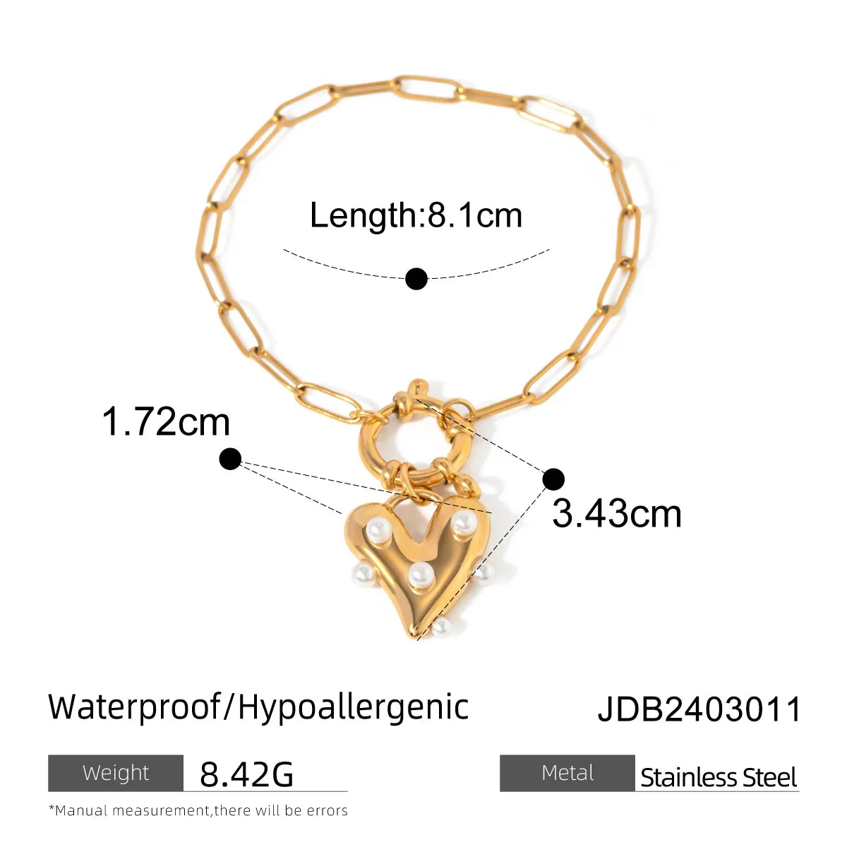 Pearl Heart Link Bracelet