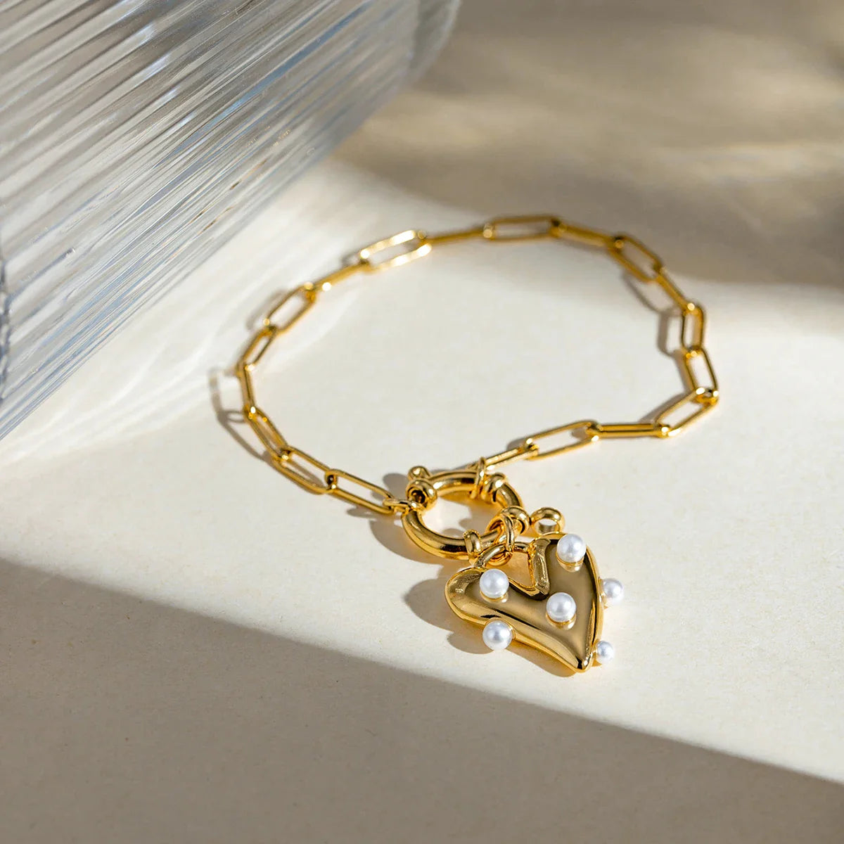 Pearl Heart Link Bracelet
