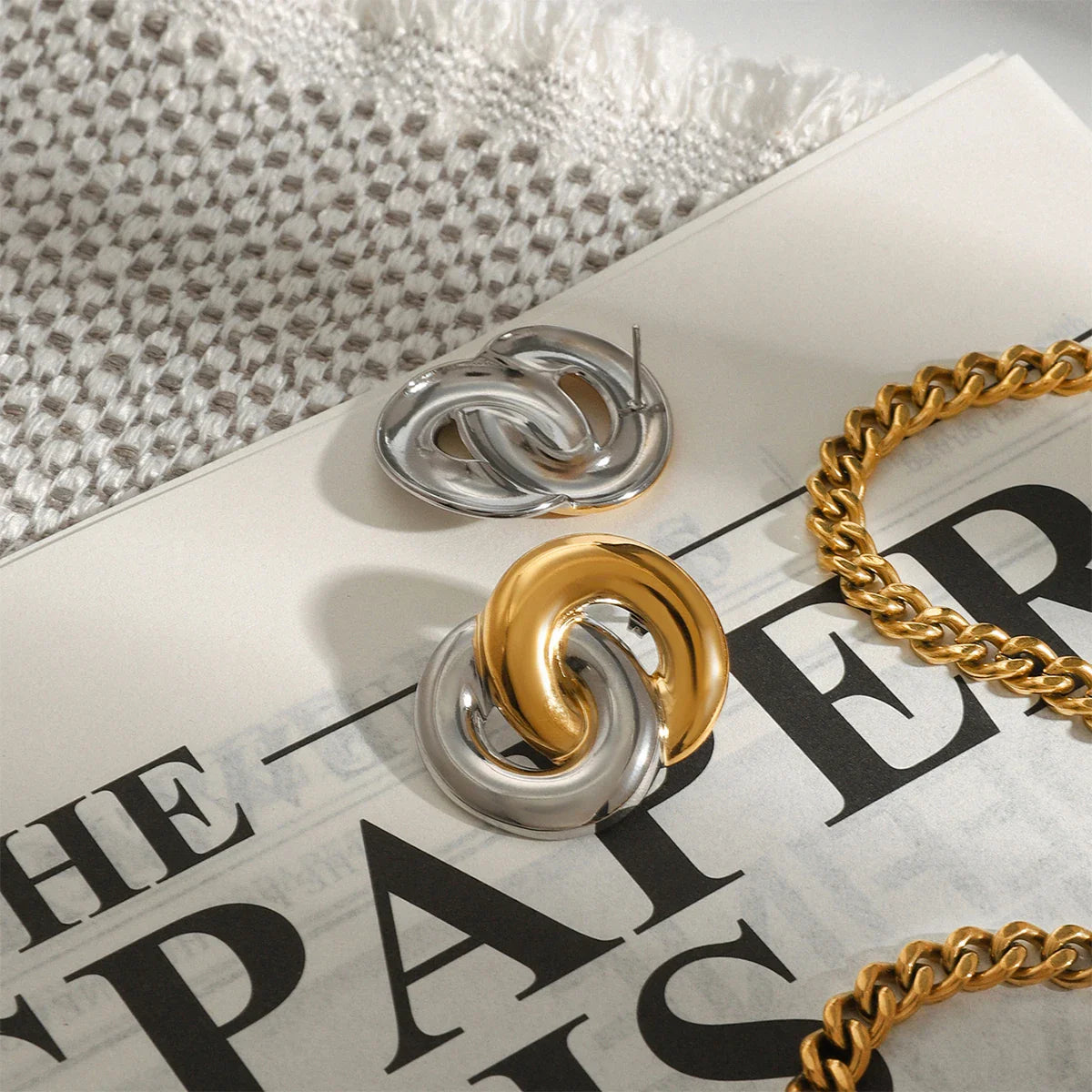 Dual-Tone Interlinked Earrings