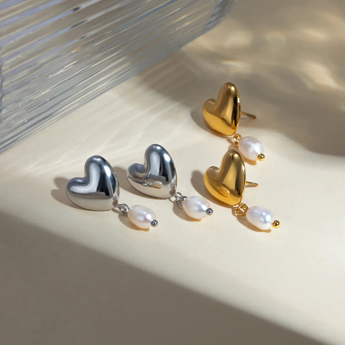 Pearl Heart Stud Earrings