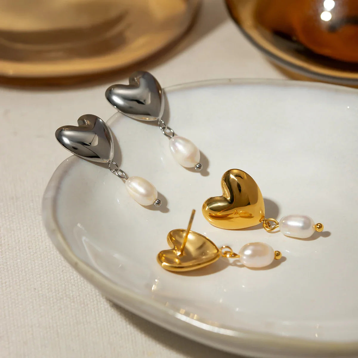 Pearl Heart Stud Earrings