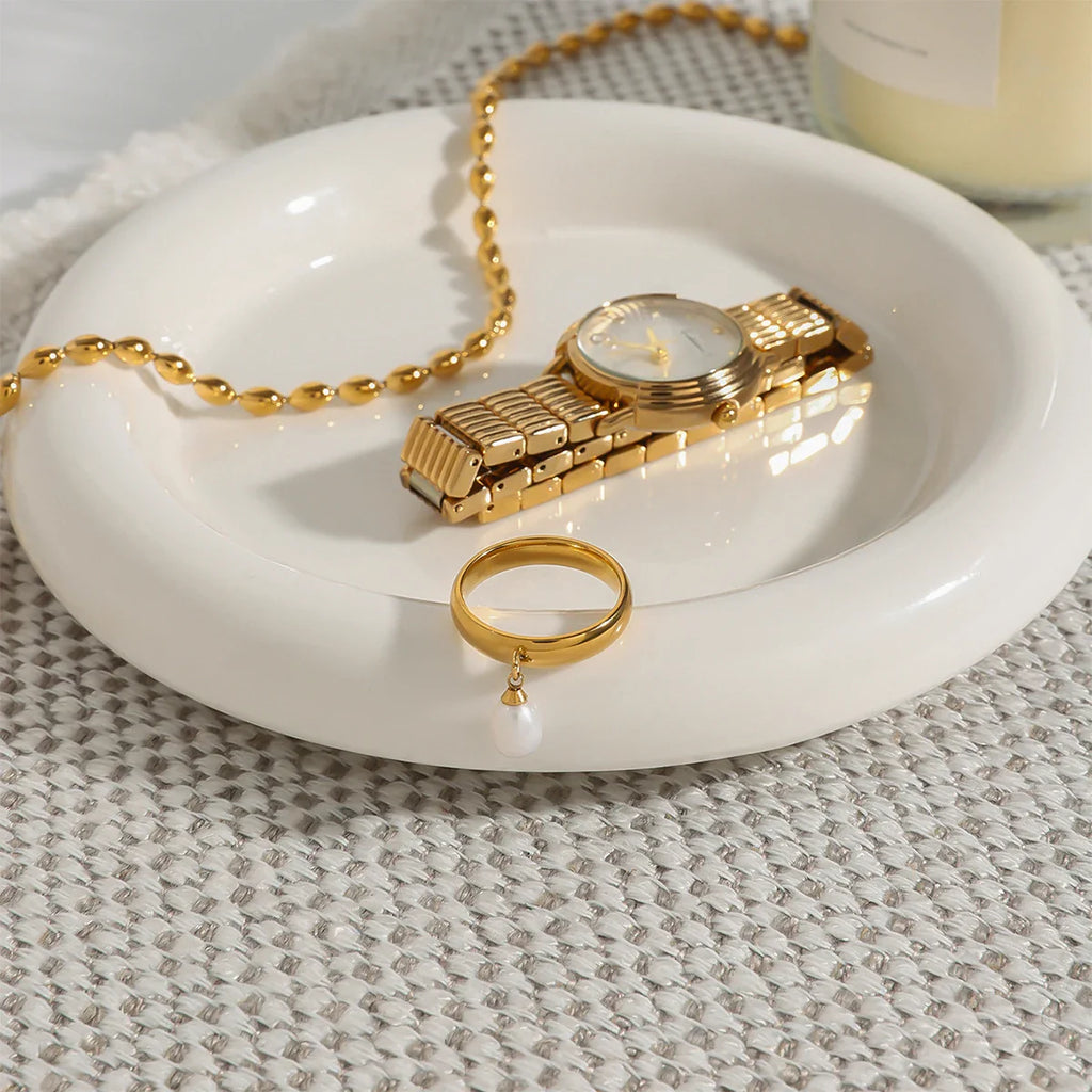 Gold Pearl Drop Ring