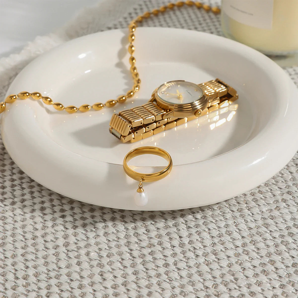 Gold Pearl Drop Ring