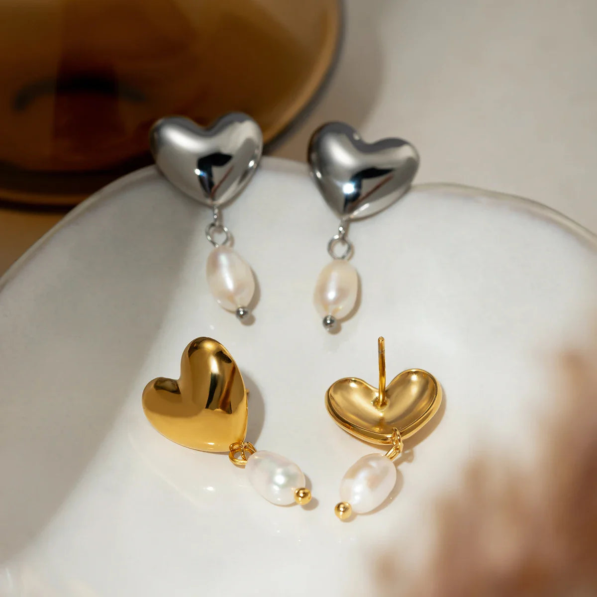 Pearl Heart Stud Earrings