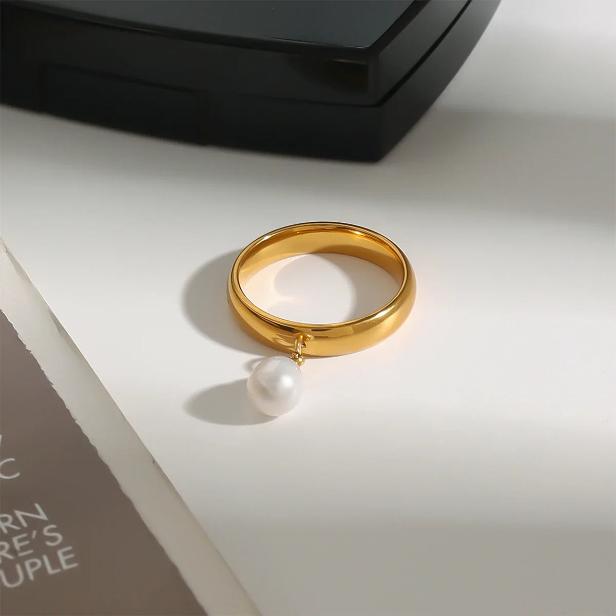 Gold Pearl Drop Ring