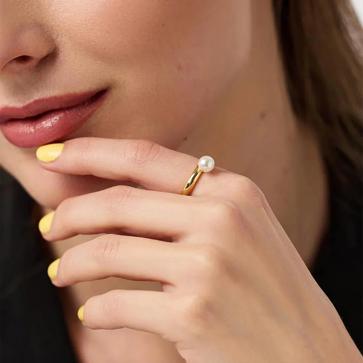 Gold Pearl Drop Ring