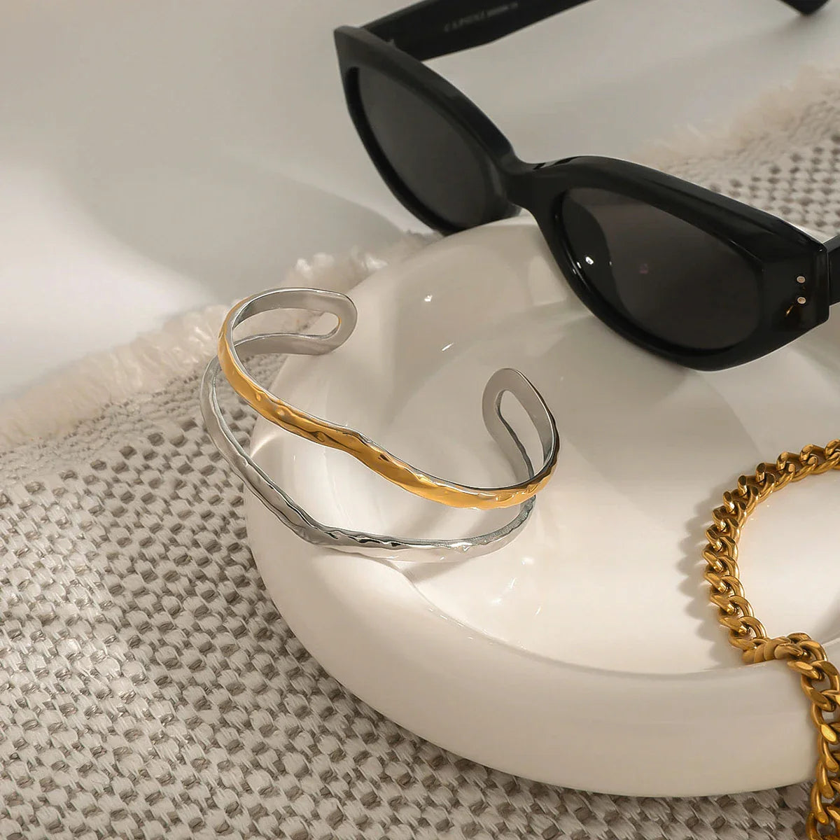 Dual-Tone Hammered Open Cuff