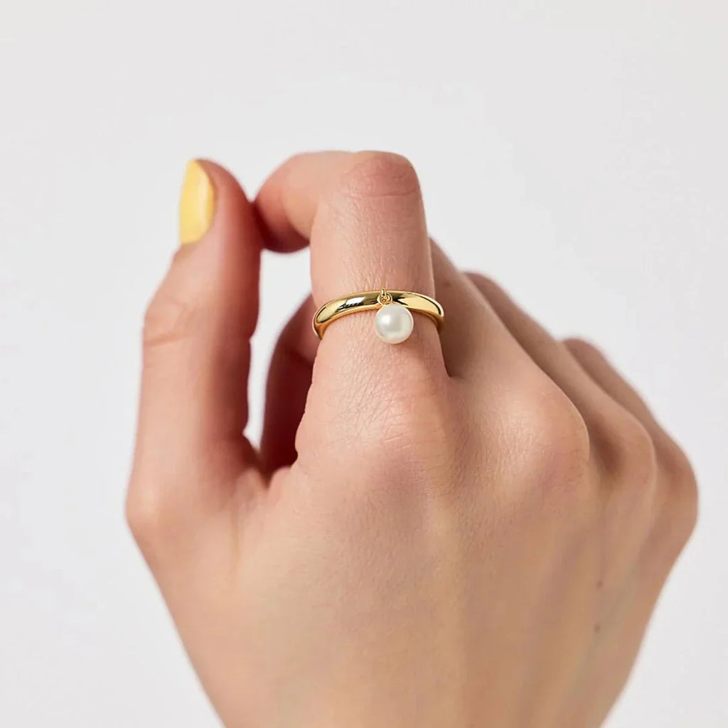 Gold Pearl Drop Ring