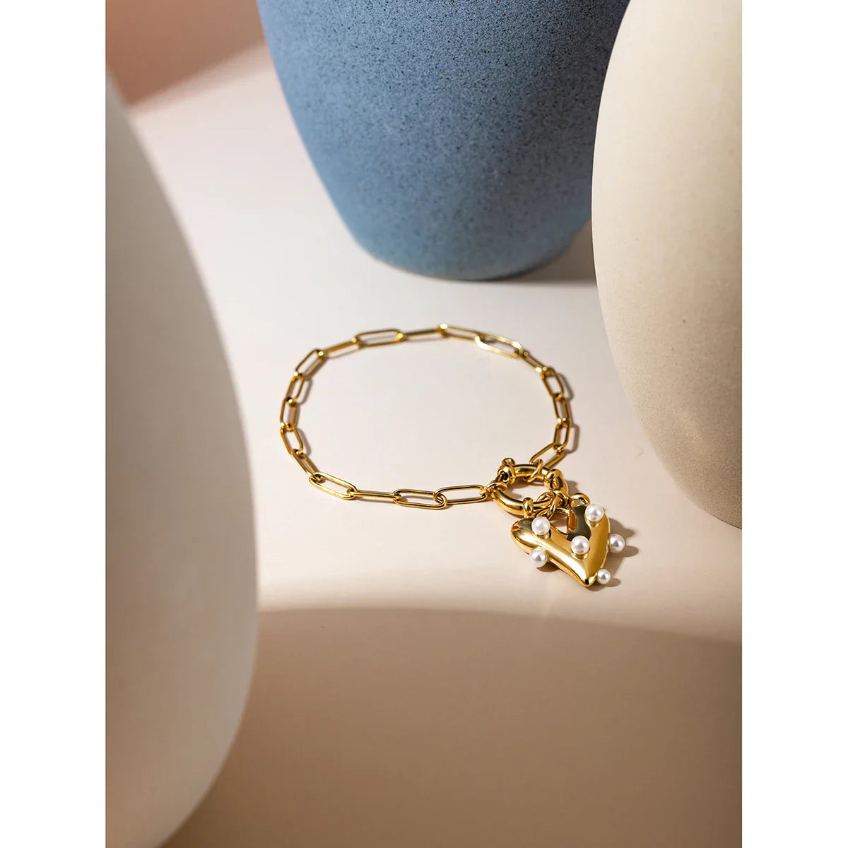 Pearl Heart Link Bracelet